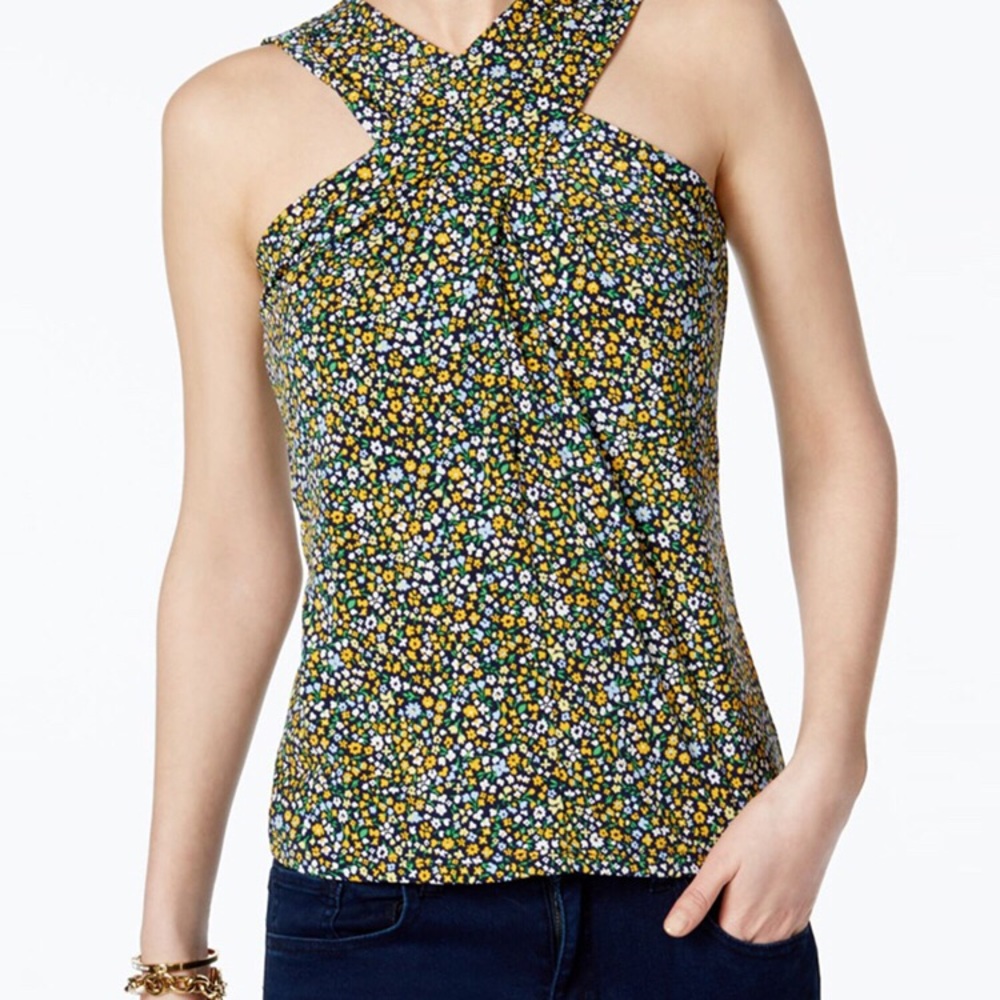 Michael Kors cross neck floral sleeveless tank top